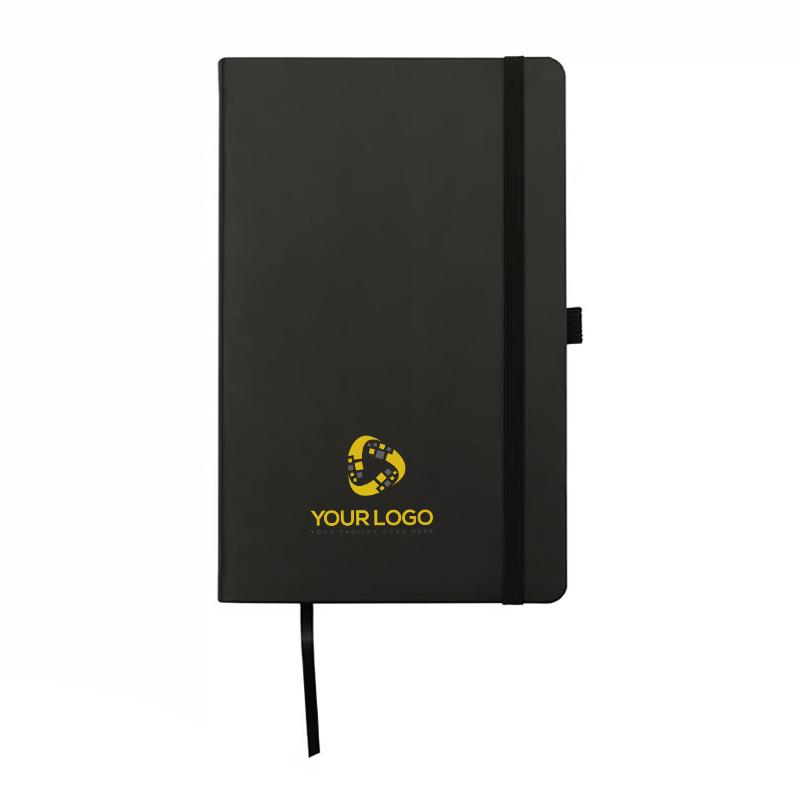 Premium Quality Thermal PU Black Notebook With Black Edges With Logo